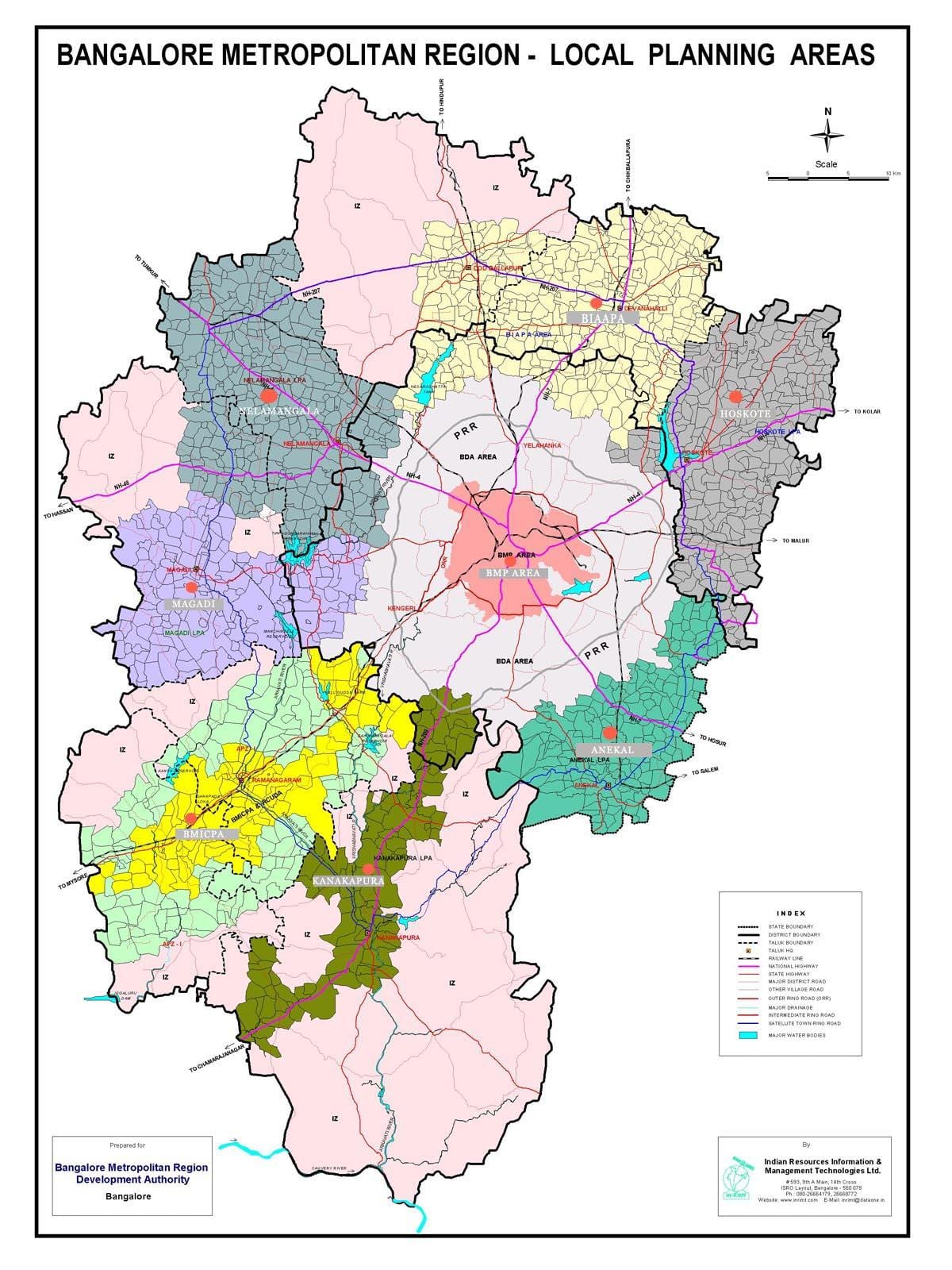 Bangalore mapa s oblastí