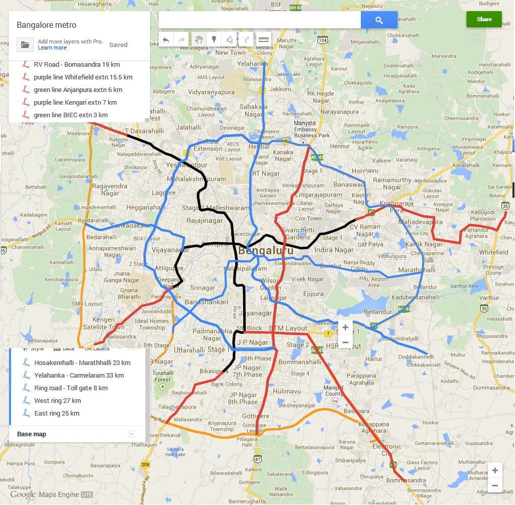 Namma metro fáze 3 mapa trasy