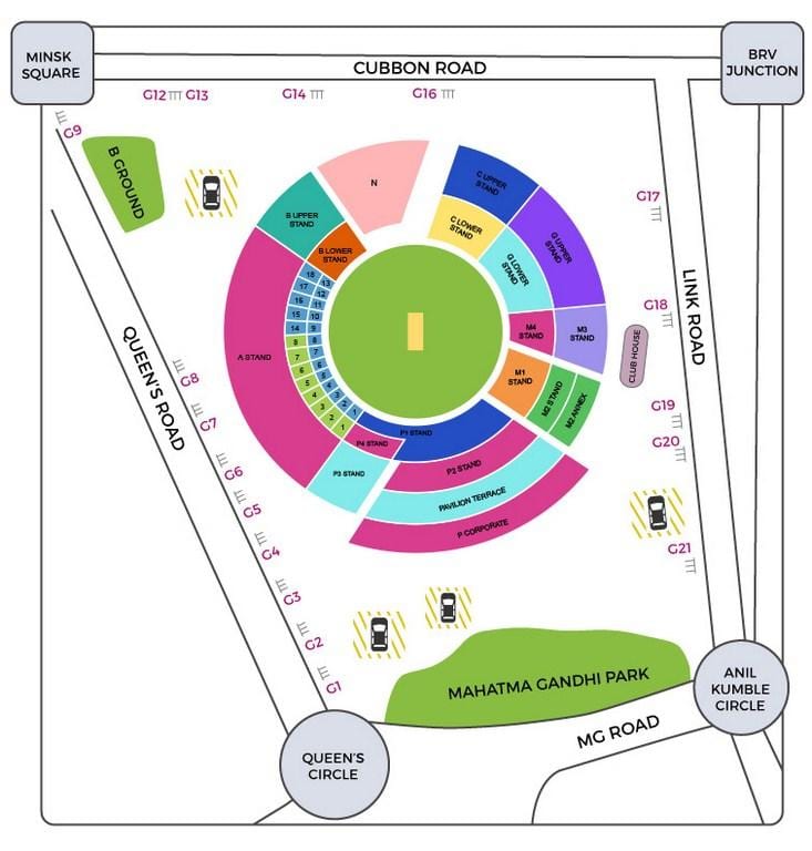 Bangalore cricket stadium mapě