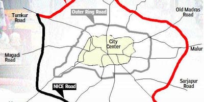 Periferní ring road, Bangalore mapa